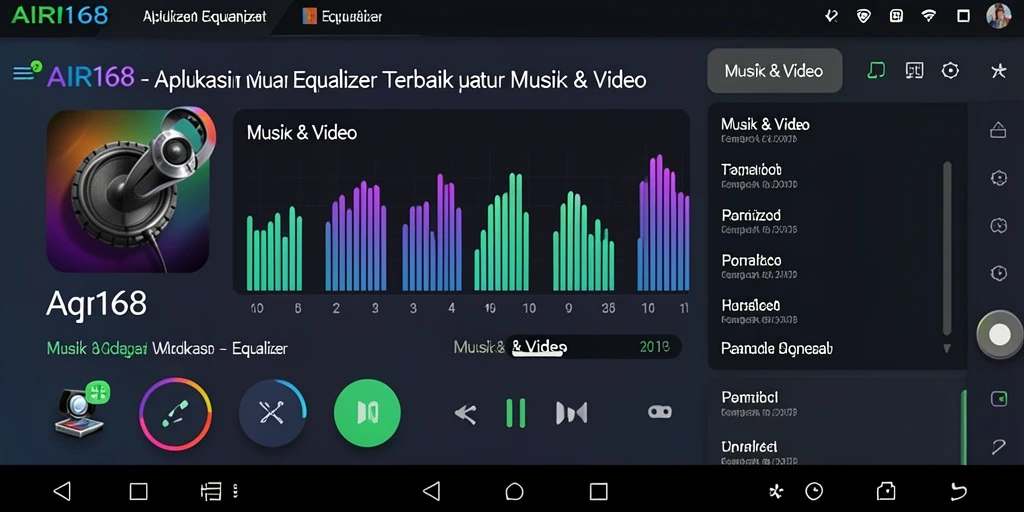 Screenshot utama AIR168 menampilkan fitur Equalizer dengan antarmuka yang bersih dan menarik.