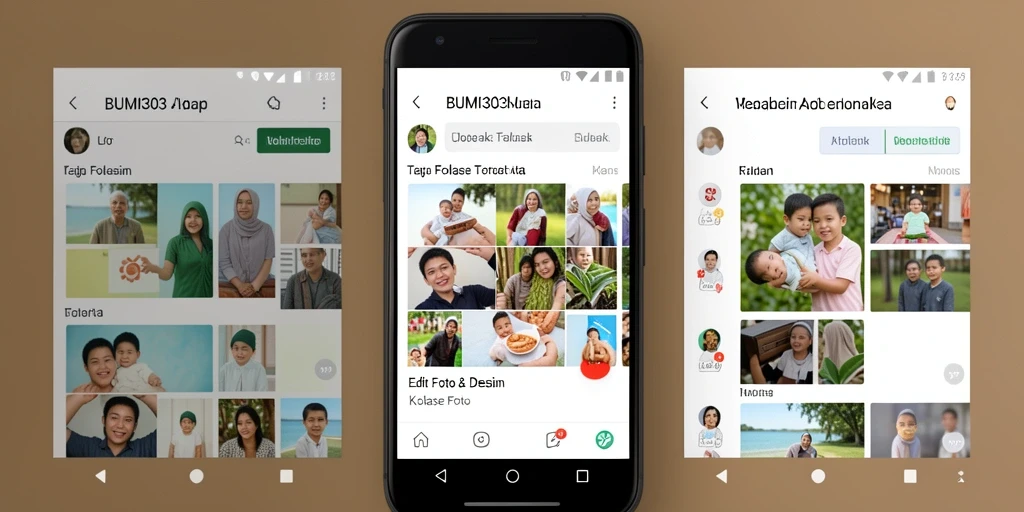 Tampilan antarmuka aplikasi BUMI303 untuk membuat kolase foto.